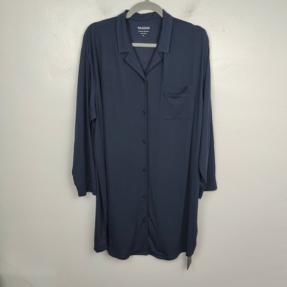Naadam Pajama Button Up Dress Womens XXL Navy Blue Button Front Sleepwear - Picture 2 of 7